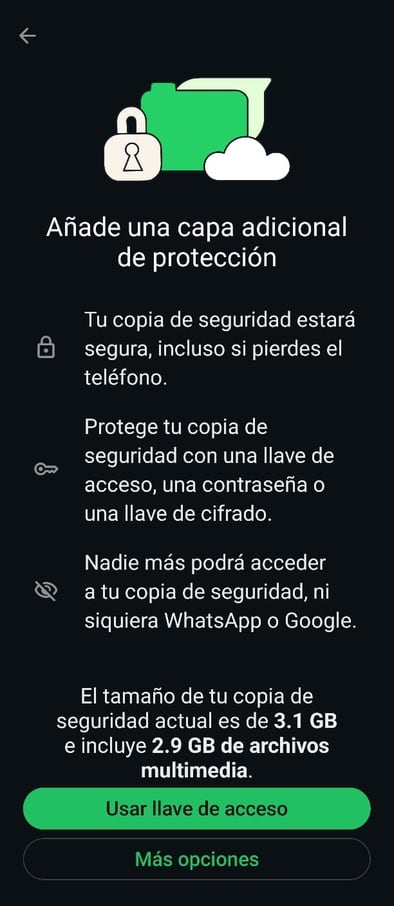 Las copias de seguridad de los chats de WhatsApp ahora están protegidas con claves de acceso