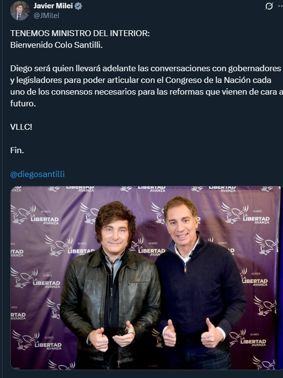 “Haré lo que tenga que hacer para lograr las reformas”: el primer mensaje de Santilli tras ser designado ministro del Interior