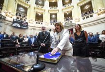 Juraron los nuevos senadores y Villaverde se mantuvo fuera del recinto