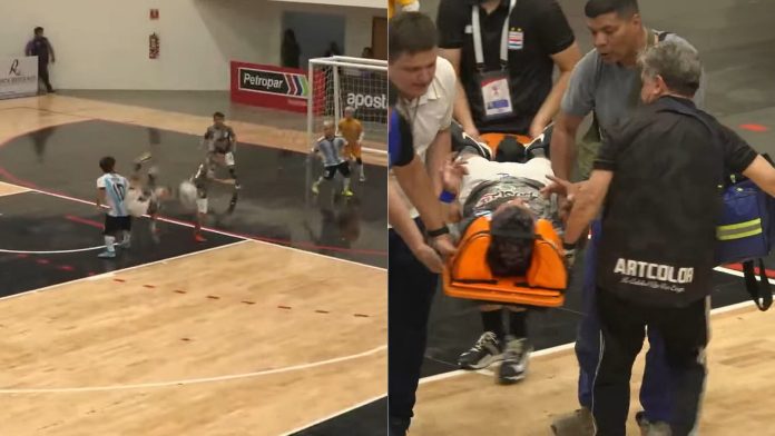 Máxima preocupación tras la fuerte caída de un jugador en la final Argentina-Paraguay de la Copa América de talla baja: lo sacaron en camilla