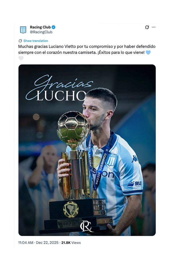 Explosivas declaraciones de Luciano Vietto contra Gustavo Costas tras su polémica salida de Racing
